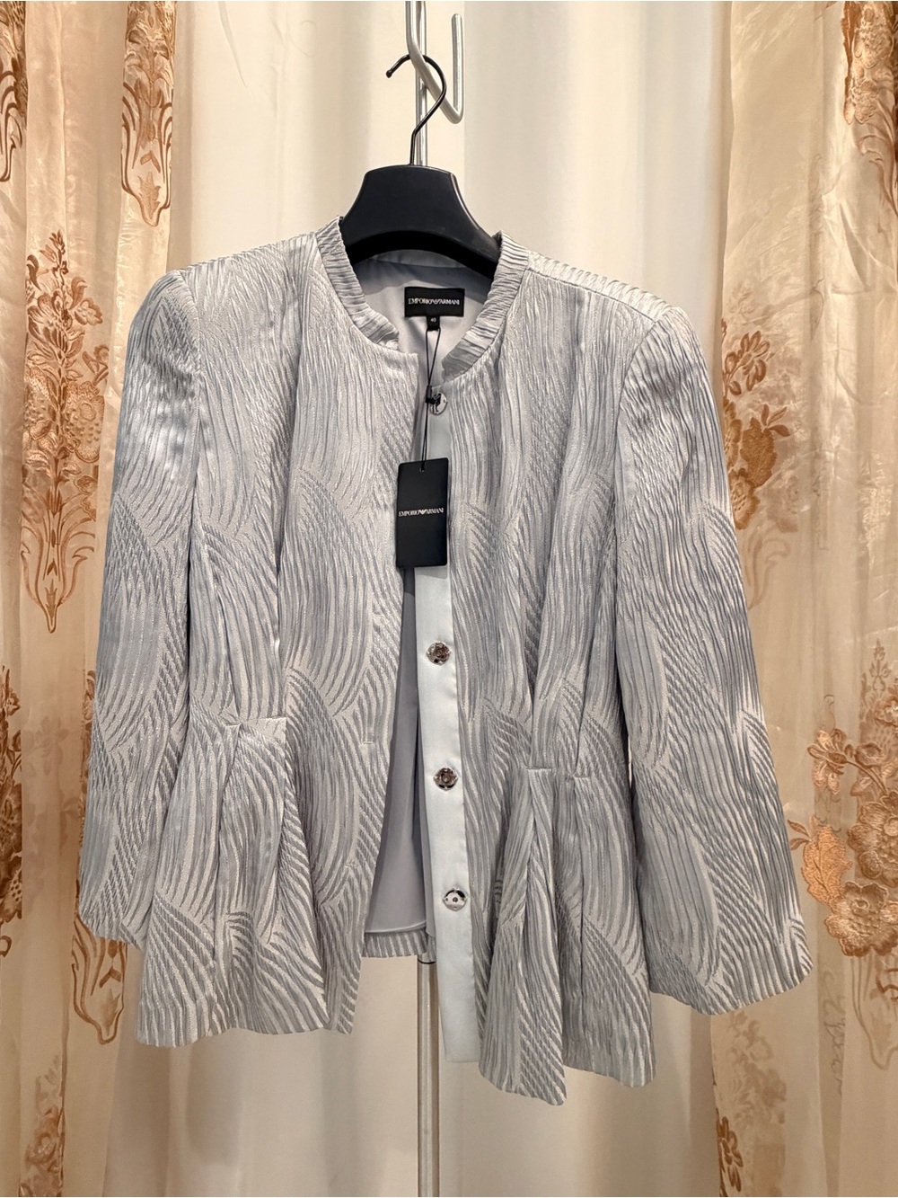 Metallic Jacquard Collarless Jacket Blazer